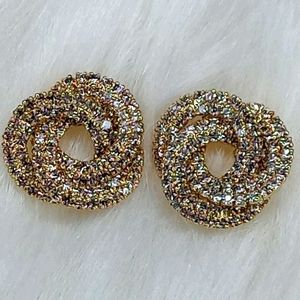 Gold Infinity Circle Sparkly Stud Earrings